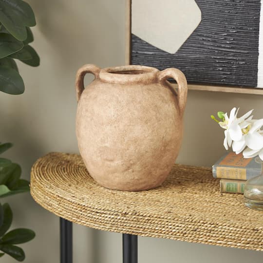 10.5" Copper Ceramic Antique Style Textured Vase with Handles